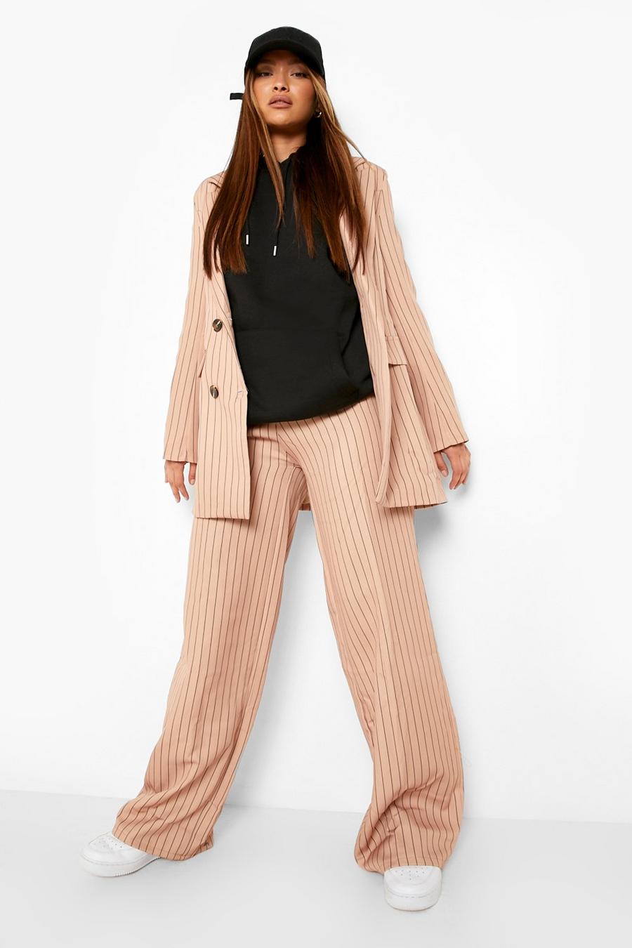 Sand Pinstripe Wide Leg Trousers image number 1