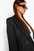 Black Pinstripe Oversized Longline Blazer
