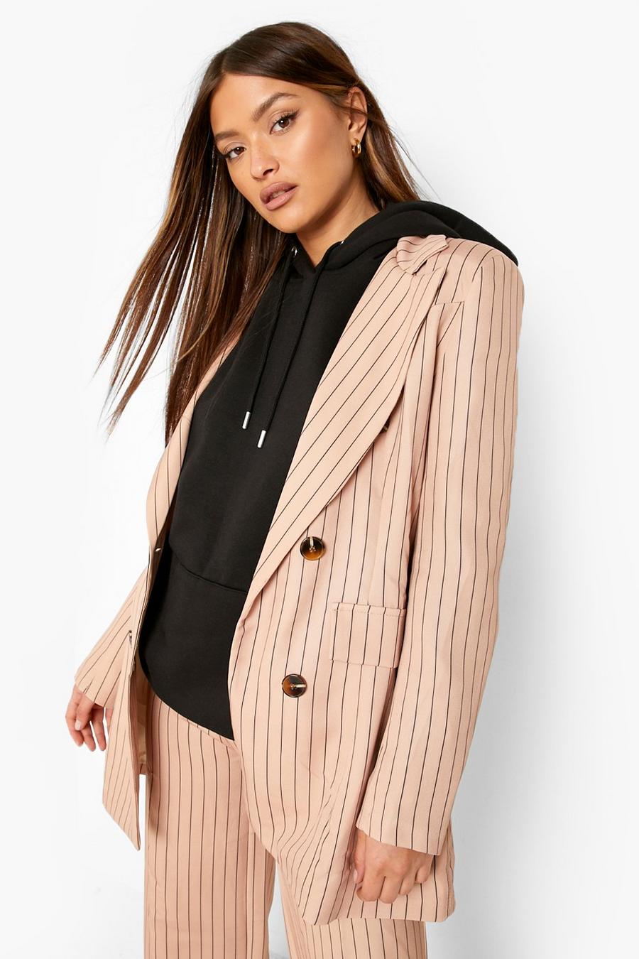 Sand Pinstripe Oversized Longline Blazer image number 1