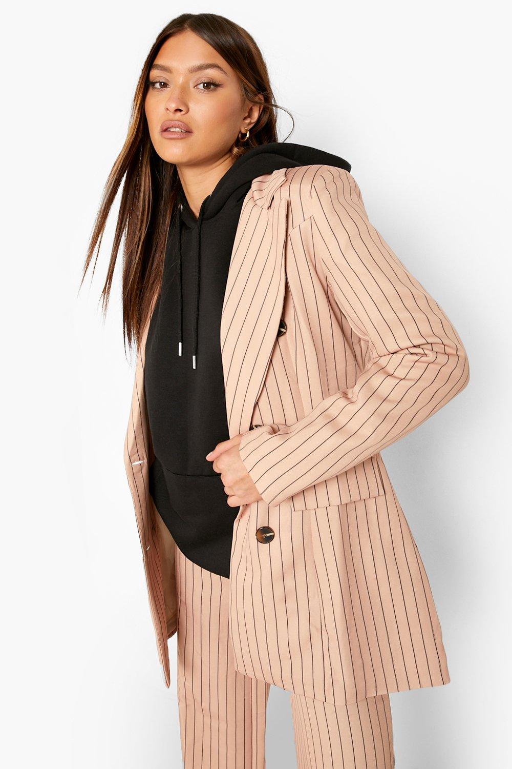 boohoo Pinstripe Oversized Longline Blazer - Blue - Size 10