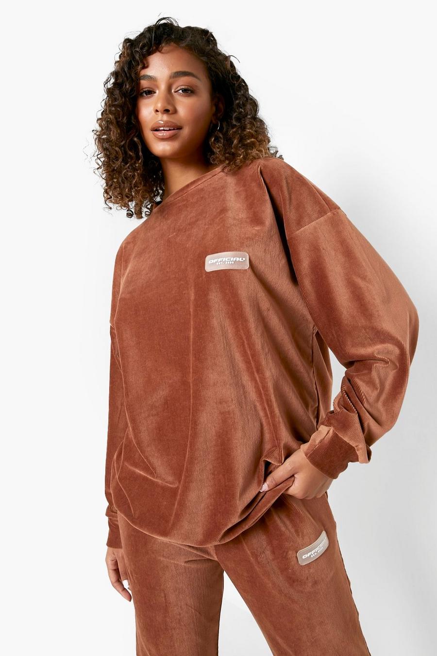 Camel beige Oversized Cord Sweater Tracksuit