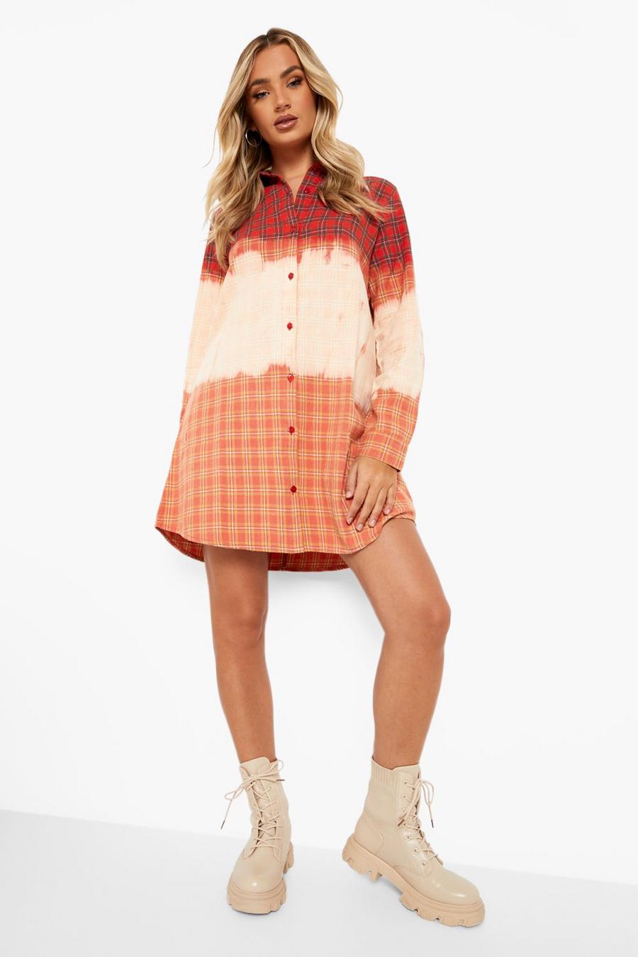 Red Tie Dye Flannel Shirt Dress image number 1