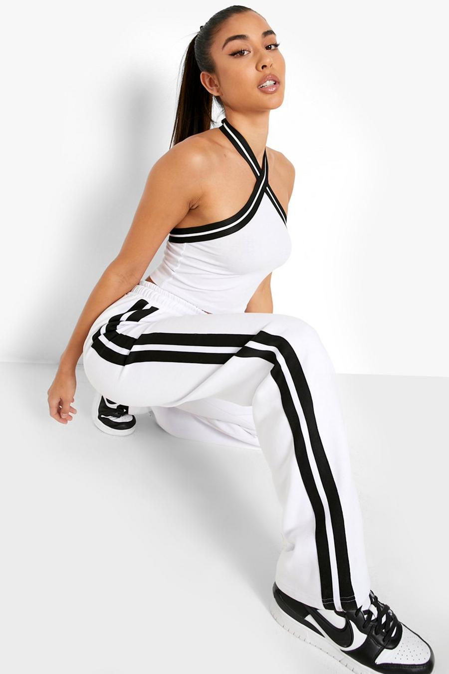 White Halloween Stripe Tape Detail Joggers image number 1