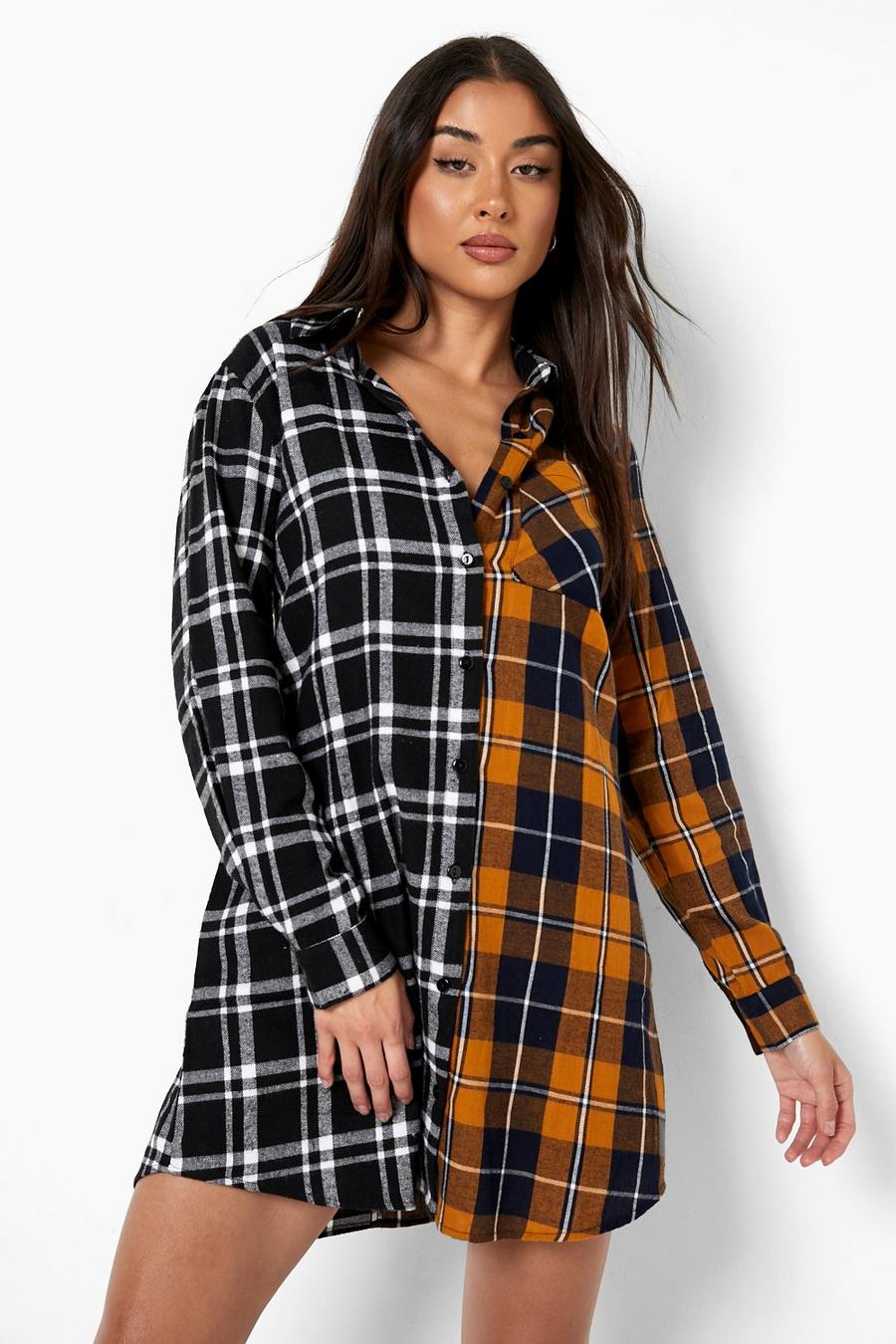 Mustard Mixed Flannel Shirt Dress image number 1