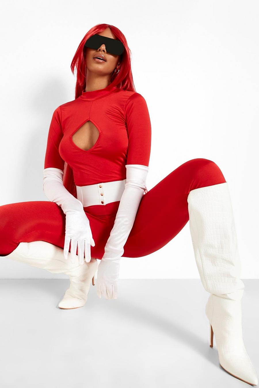 Red Halloween Cut Out Detail Catsuit image number 1