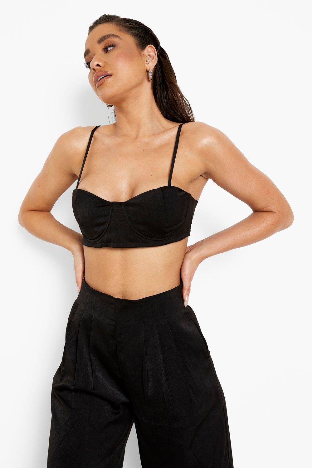 Black satin bralette top clearance