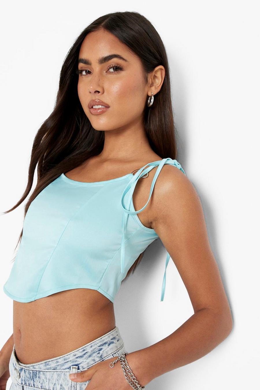 Mint Tessa Brooks Tie Strap Cropped Corset image number 1
