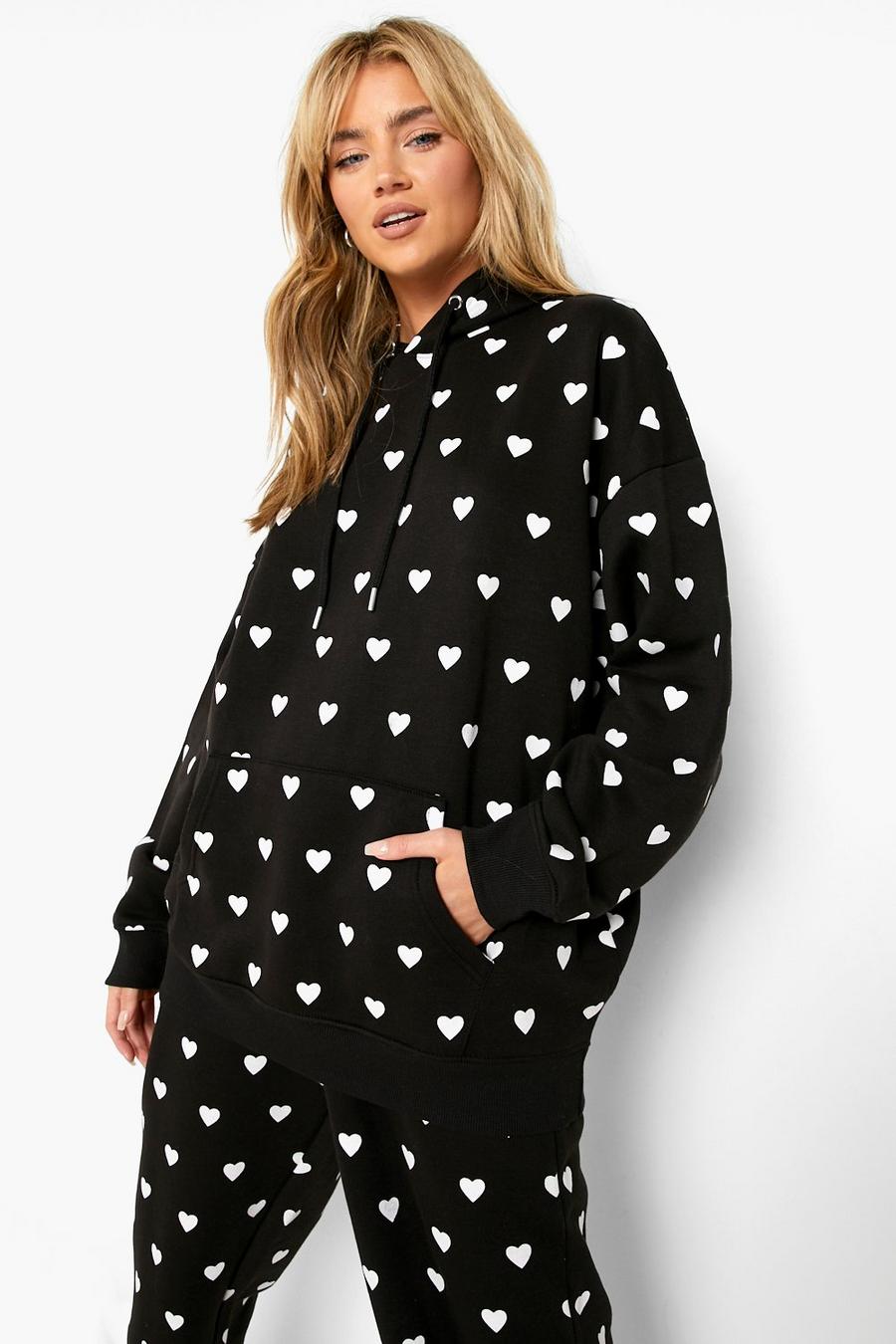 Black All Over Heart Print Tracksuit
