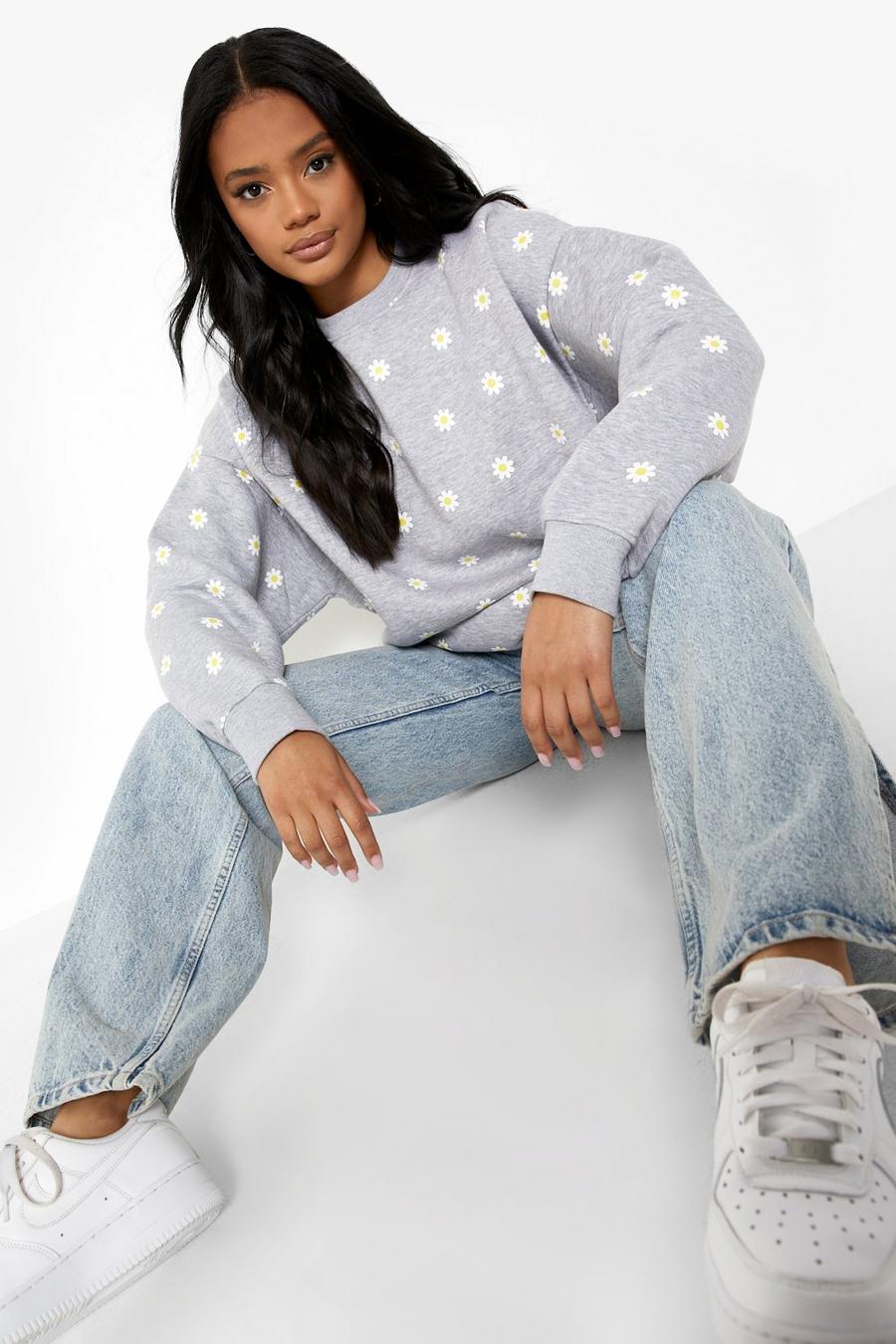 Grey marl Oversized All Over Daisy Print Sweater image number 1