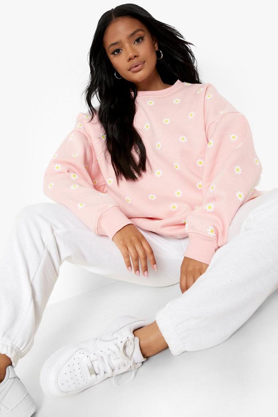 Pink Oversized All Over Daisy Print Sweater image number 1