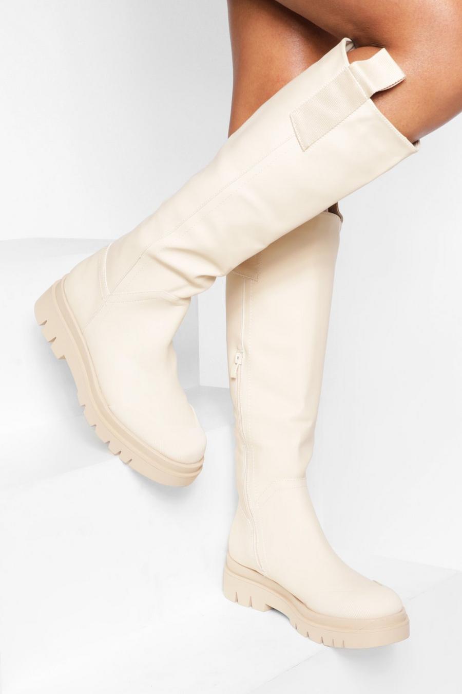 Cream Rubber Knee High Boots image number 1