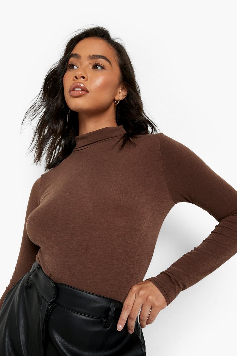Chocolate Roll Neck Long Sleeve Bodysuit image number 1