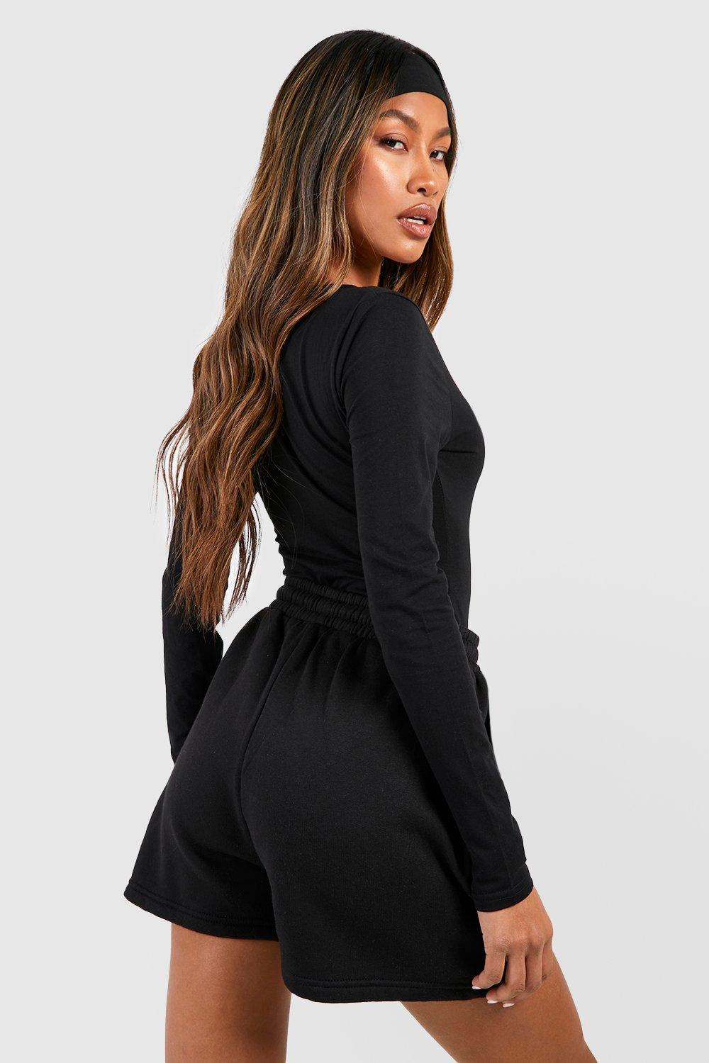 Women's Black Basic Long Sleeve Scoop Neck Bodysuit