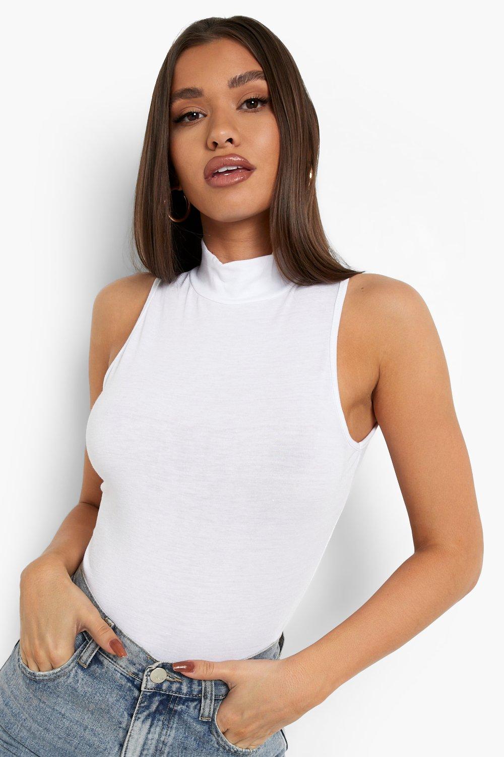 High neck hotsell sleeveless top white