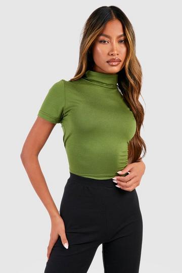 Short Sleeved Roll Neck Top khaki