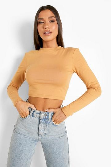 Basic Long Sleeve Crop camel