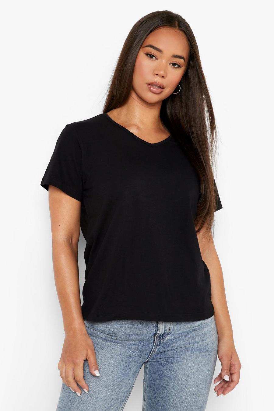 Black Basic Short Sleeve V Neck T- Shirt