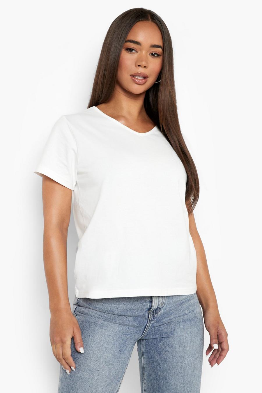Kurzärmliges Basic T-Shirt mit V-Ausschnitt, White image number 1