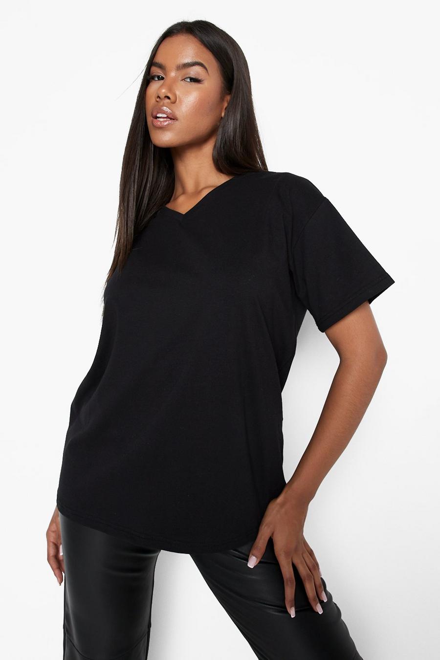 Black Basic Oversize t-shirt med V-ringning image number 1