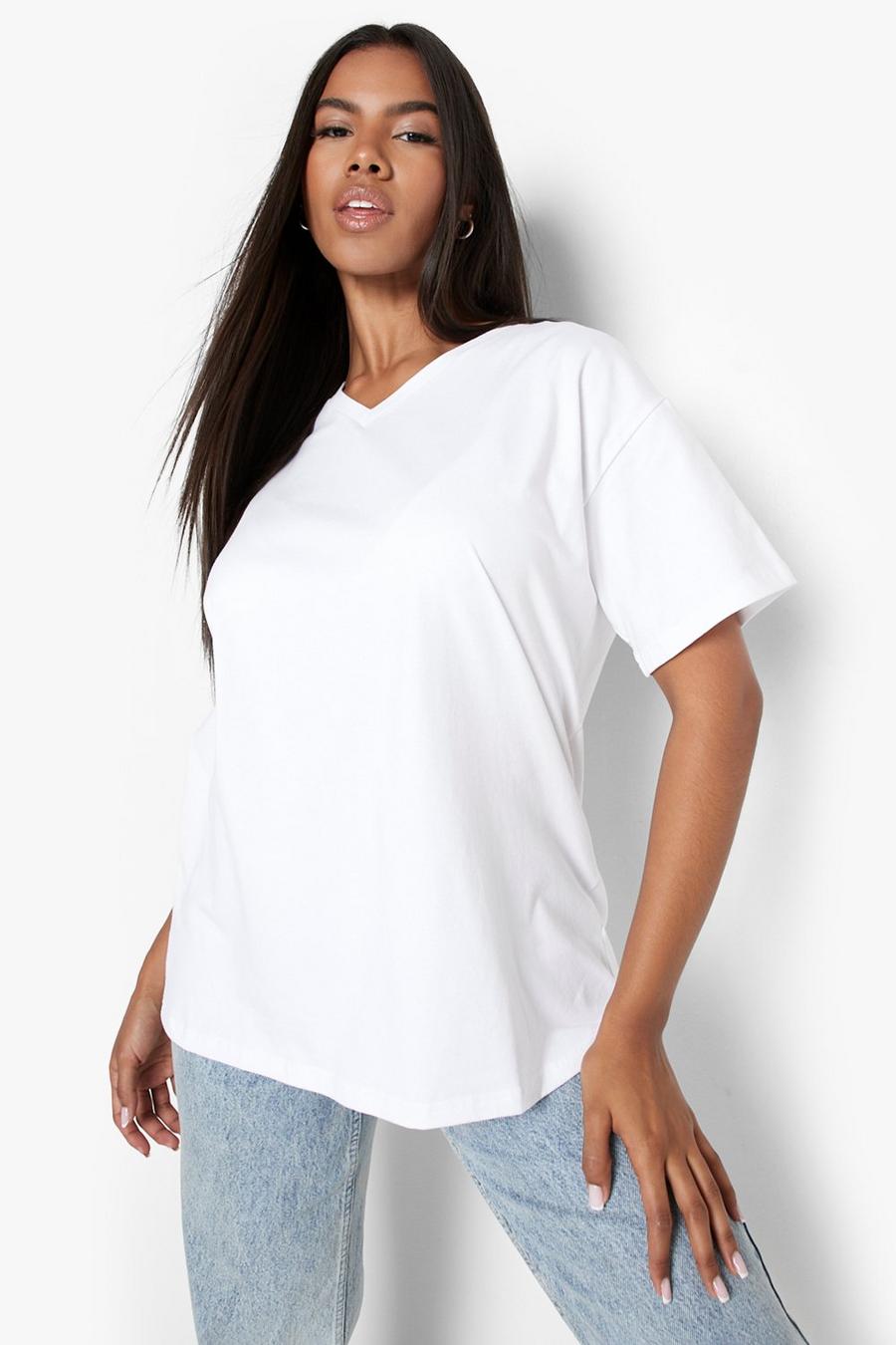 White Basic Oversize t-shirt med V-ringning image number 1
