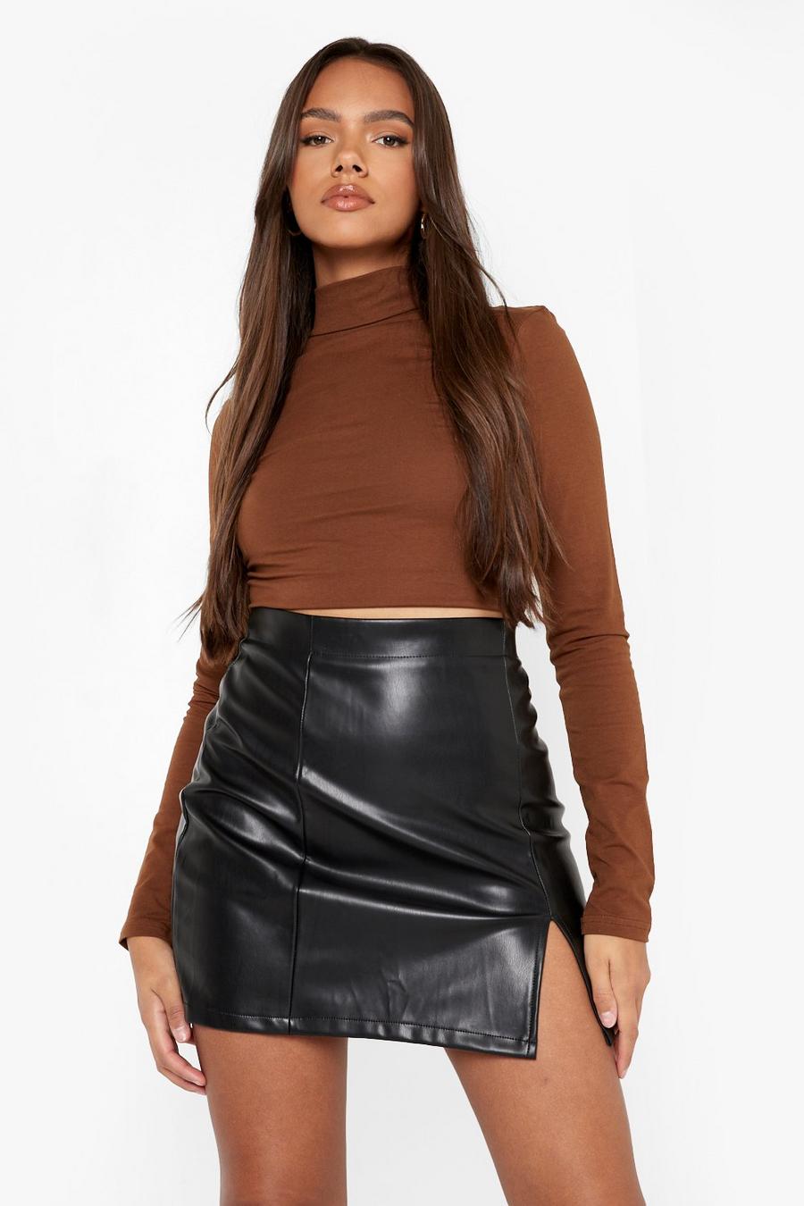 Chocolate Basic High Neck Long Sleeve Crop Top image number 1