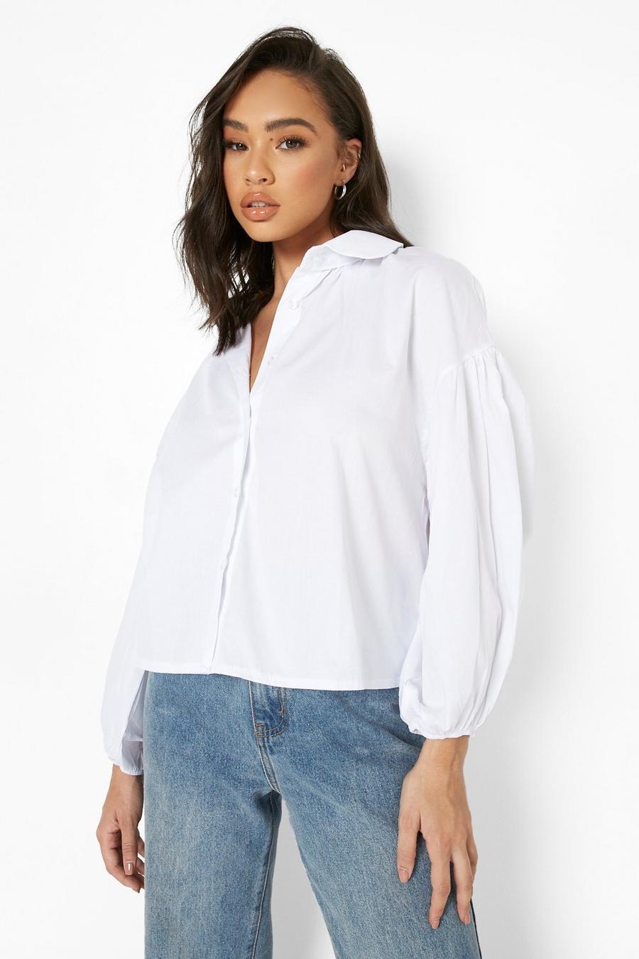 White Boxy Blouse Met Volle Mouwen image number 1