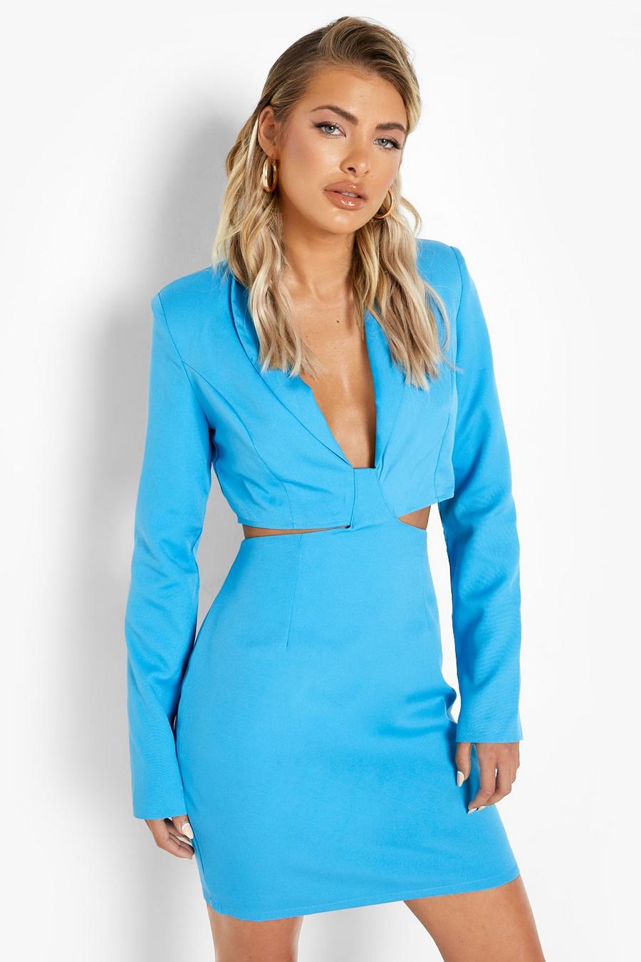 Blue Cut Out Long Sleeve Blazer Dress image number 1
