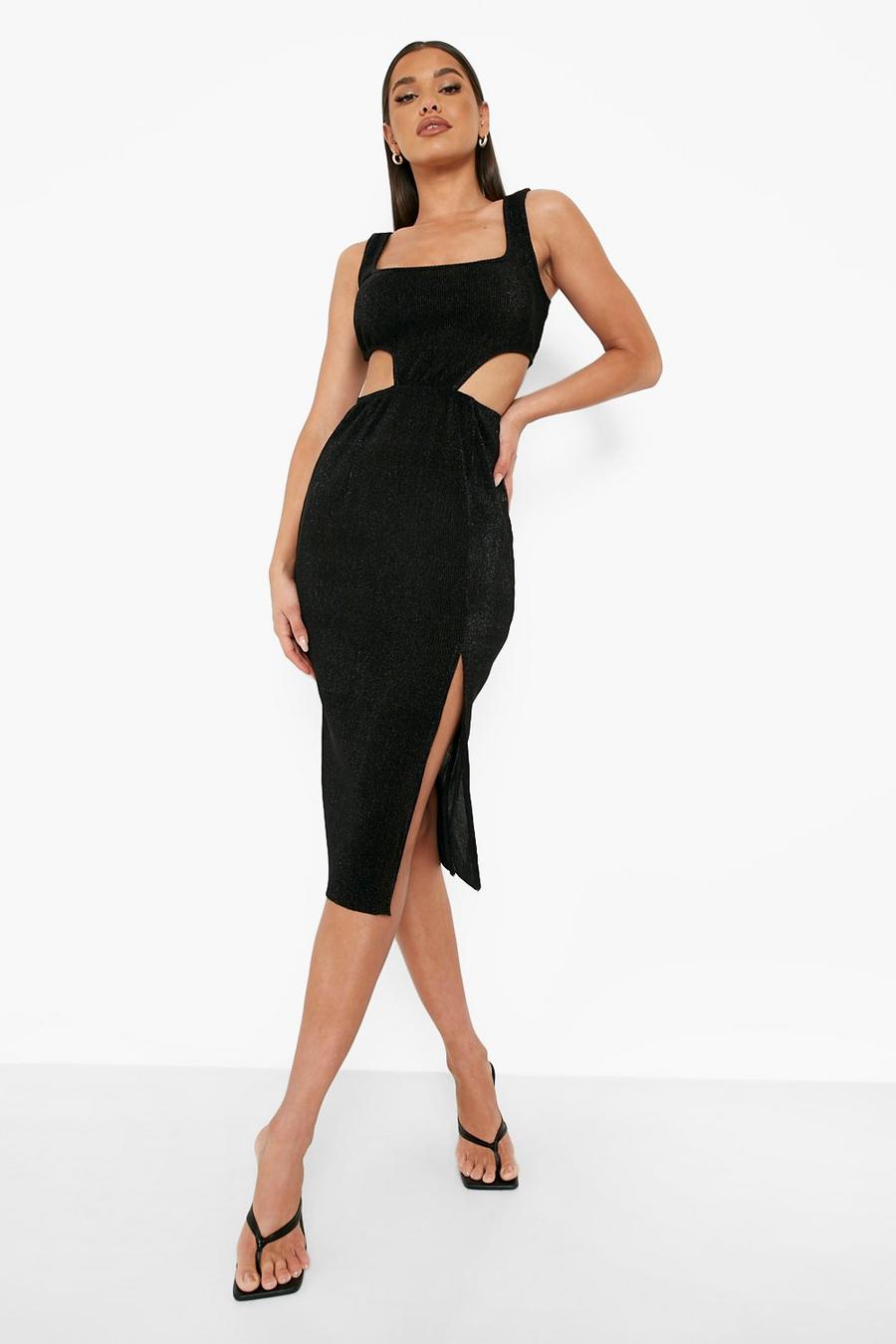 Black Sparkle Cut Out Midi Dress image number 1