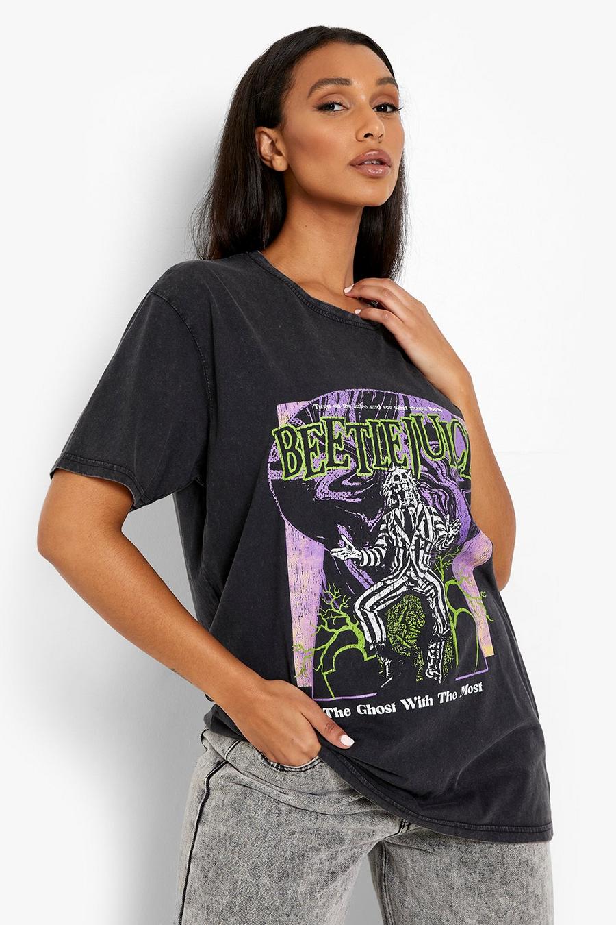 Charcoal Halloween Beetle Juice T-shirt med tryck image number 1