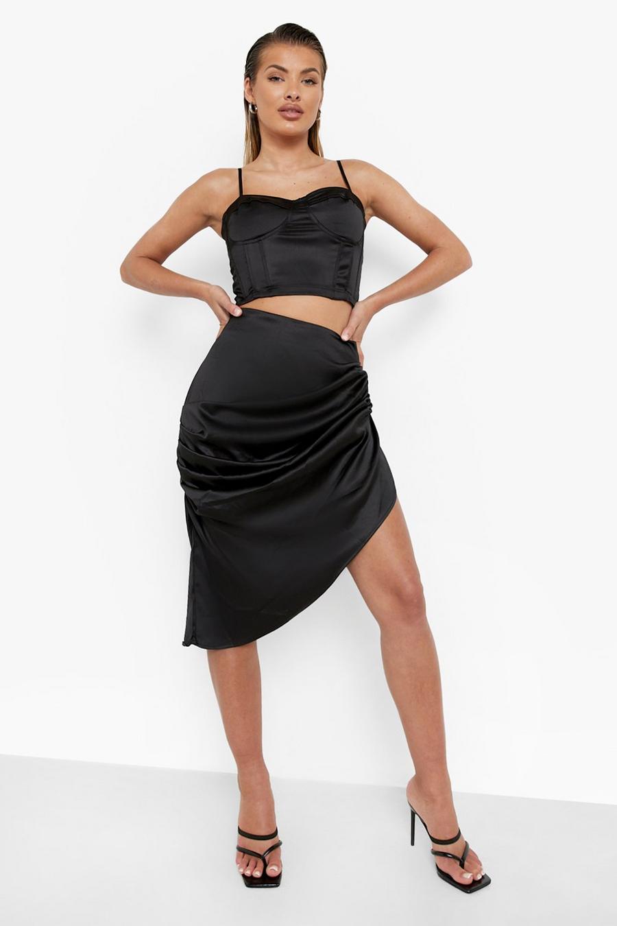 Black Jewel Satin Draped Midi Skirt image number 1