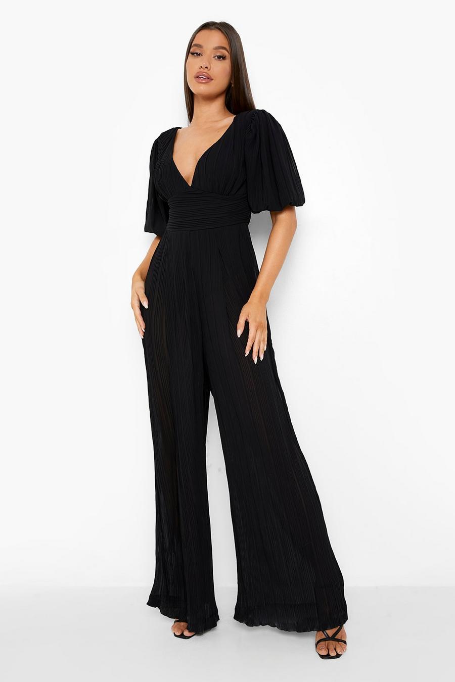Pleated Off The Shoulder Wide Leg Jumpsuit | boohoo