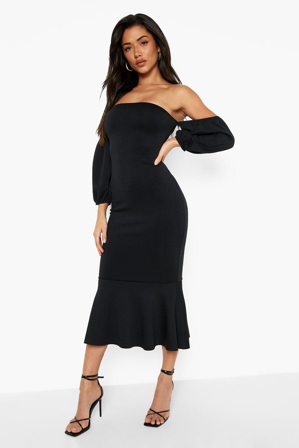 Missguided bardot 2024 fishtail midi dress