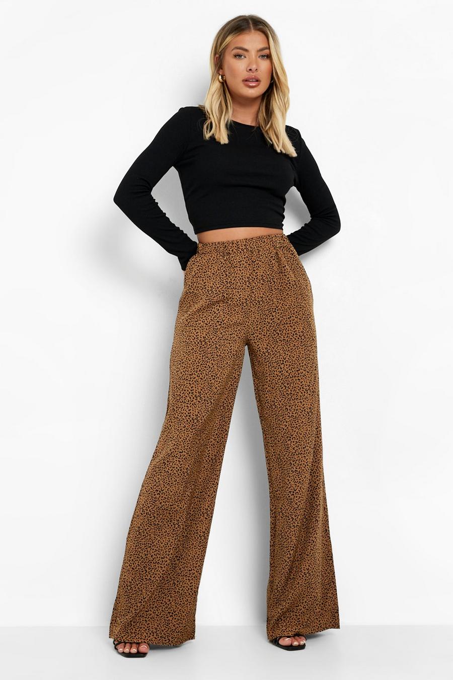 Chocolate brown Woven Animal Print Wide Leg Trousers image number 1