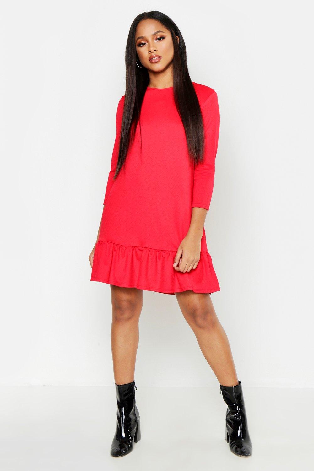 boohoo red ruffle dress