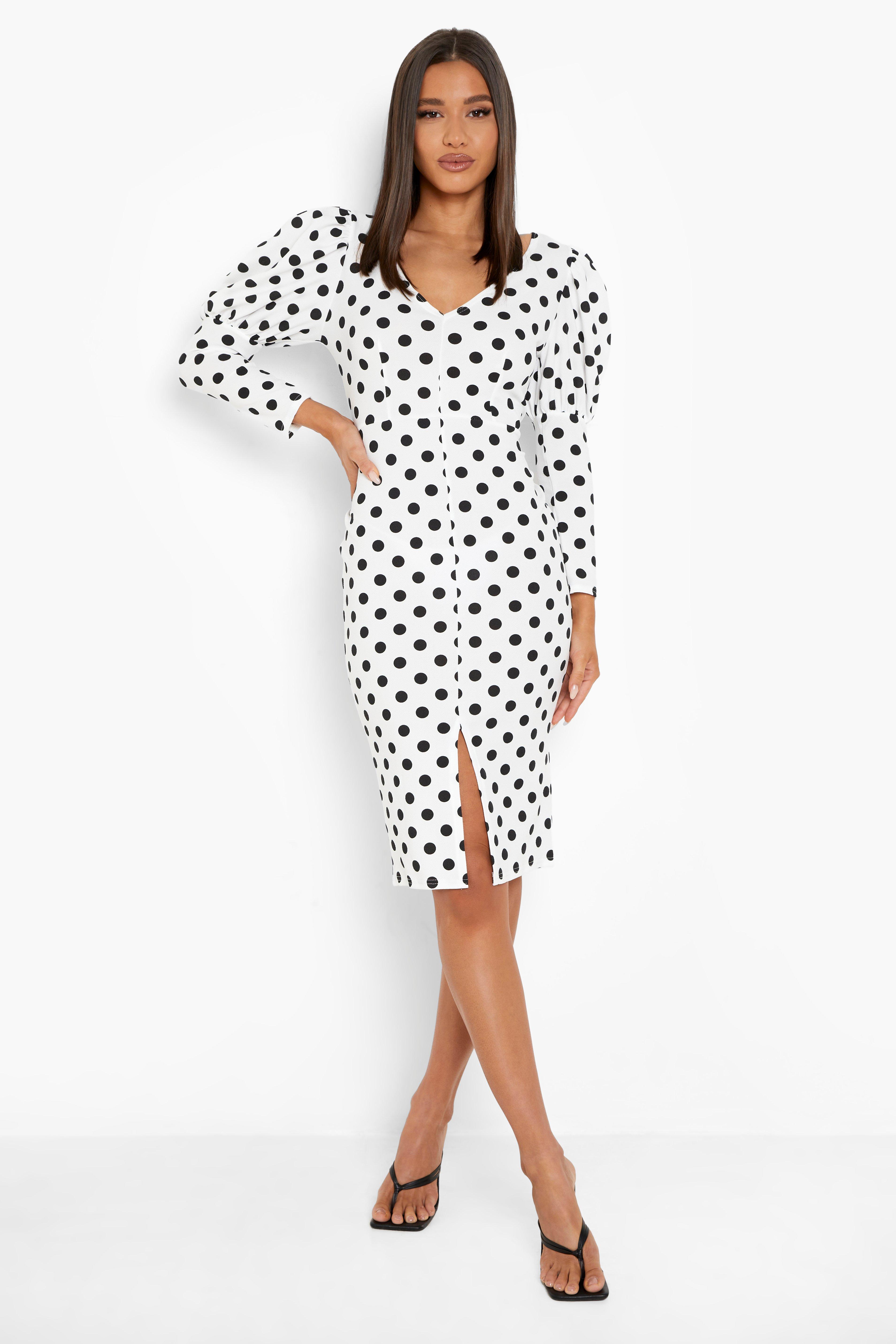 Boohoo white outlet polka dot dress