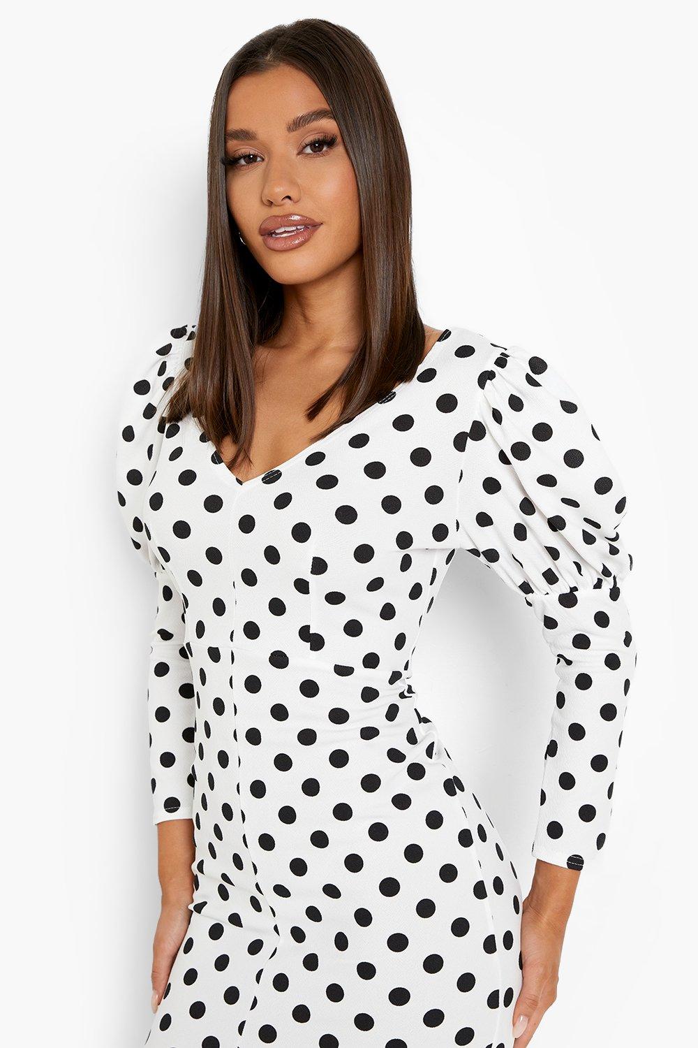 Boohoo white store polka dot dress