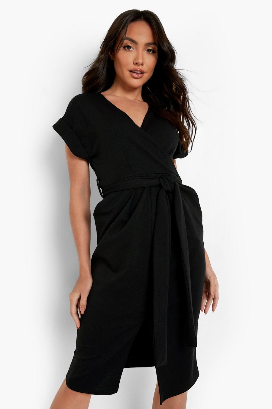 Black Wrap Belted Midi Dress image number 1