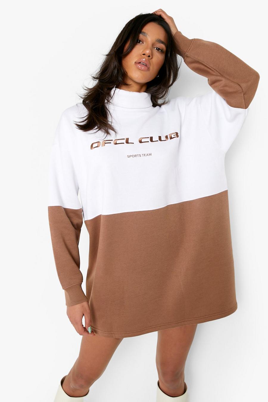 White Embroidered Color Block Hoodie Sweat Dress image number 1
