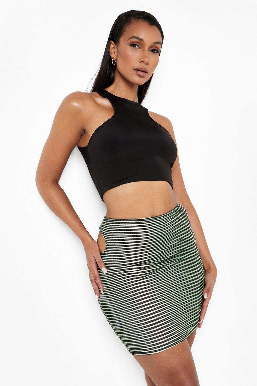 Green Illusion Print Cut Out Mini Skirt
