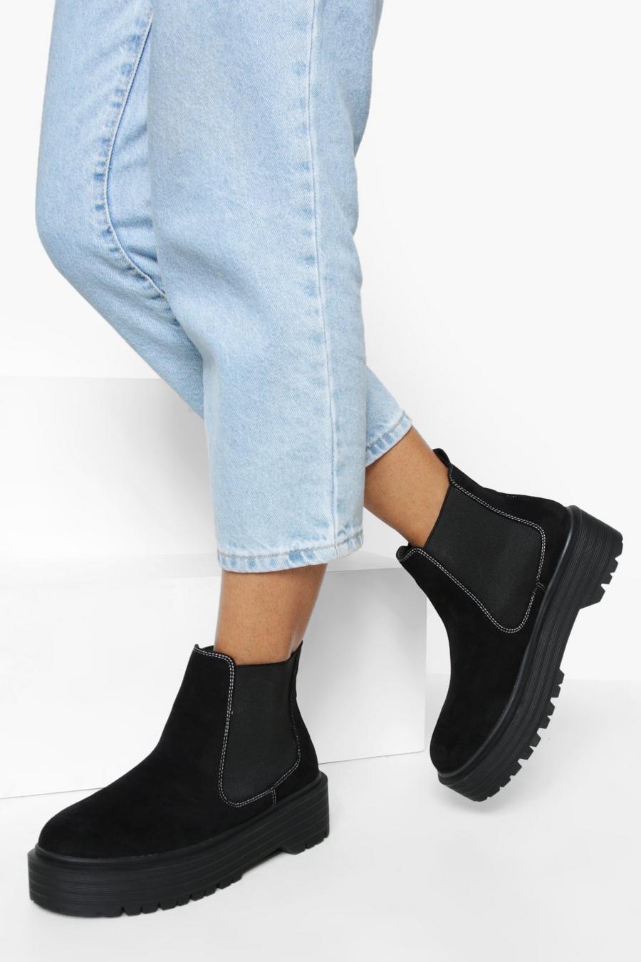 Black svart Wide Fit Contrast Stitch Chelsea Boots