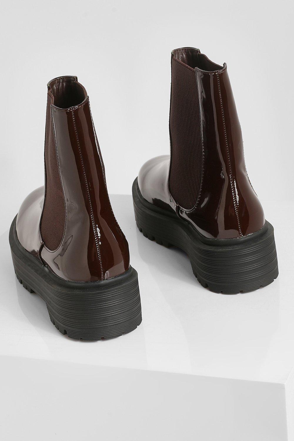 Wide Fit Chunky Patent Chelsea Boots boohoo IE