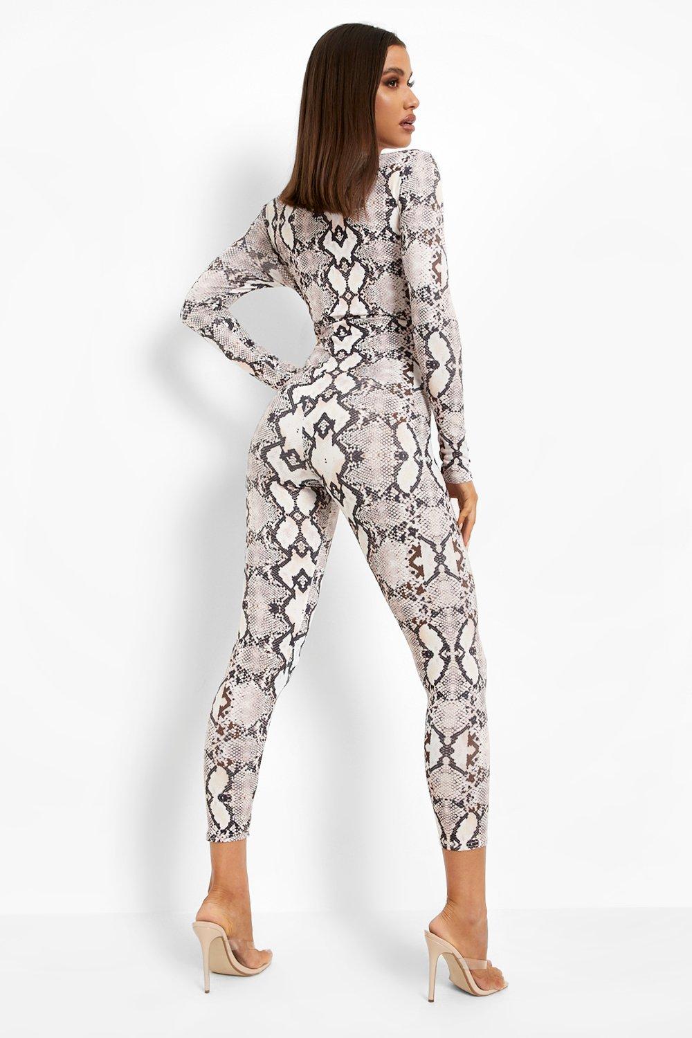 Snake print store jumpsuit long sleeve