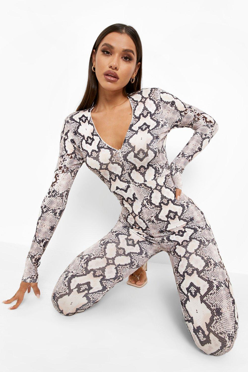 Snake print jumpsuit long sleeve online