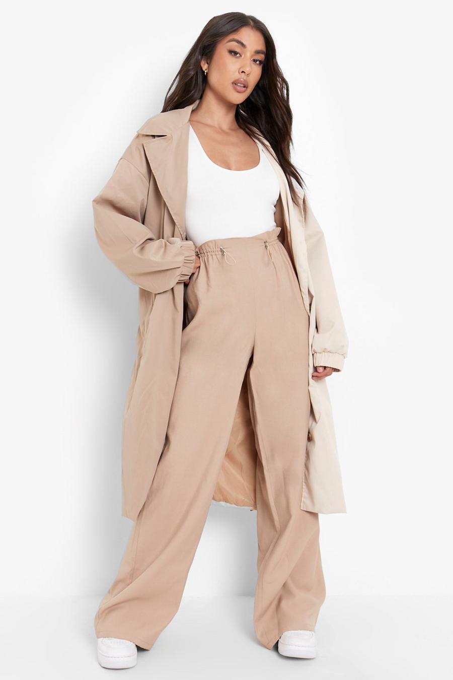 Beige Toggle Waist Wide Leg Cargo Trousers image number 1
