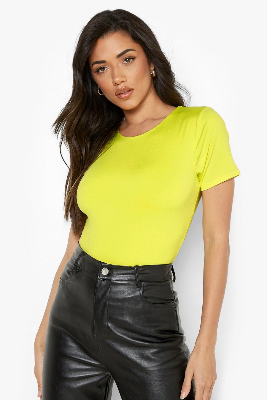 Neon-yellow Neon Double Layer Short Sleeve Bodsyuit image number 1