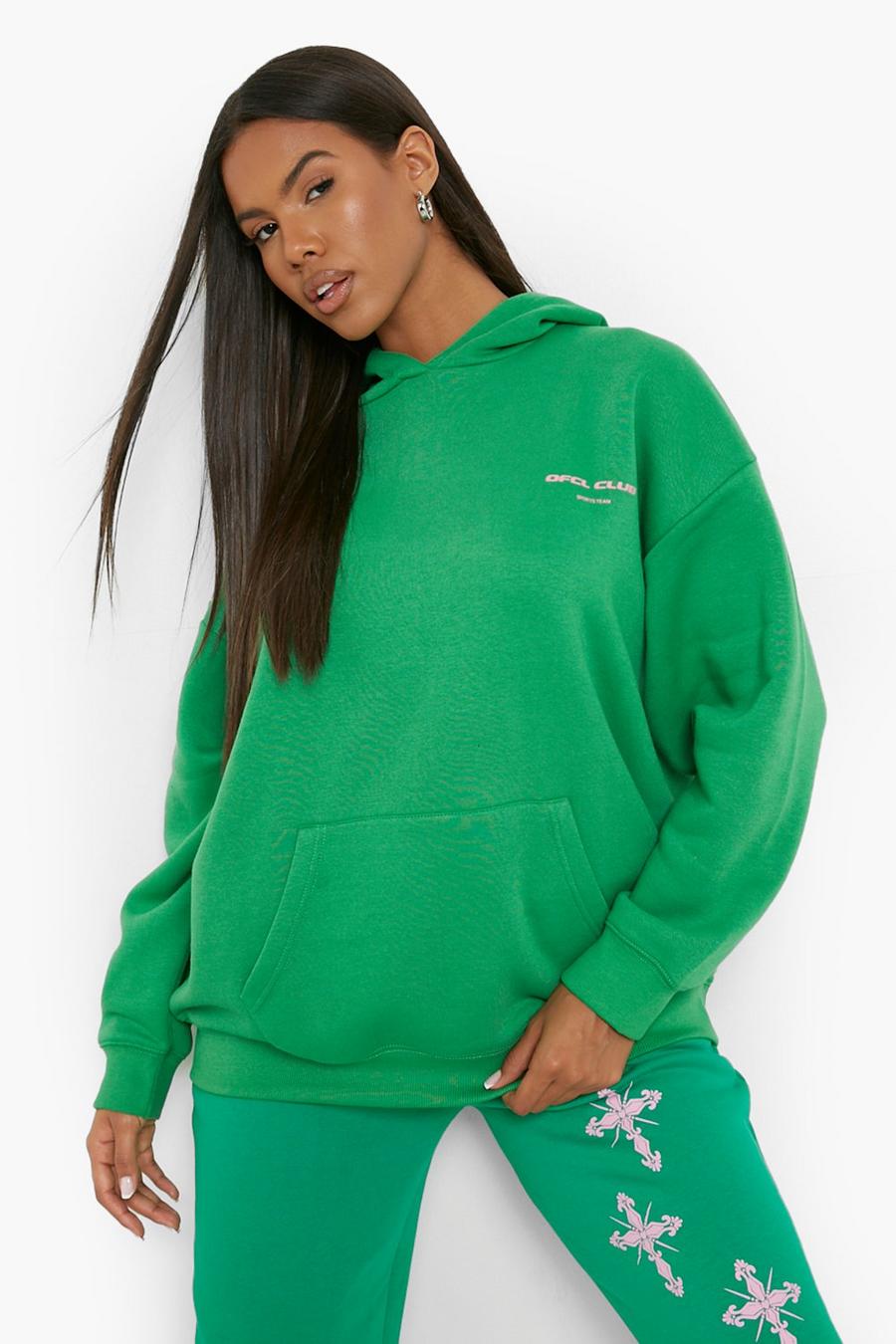 Green Ofcl Club Oversize hoodie med tryck bak image number 1