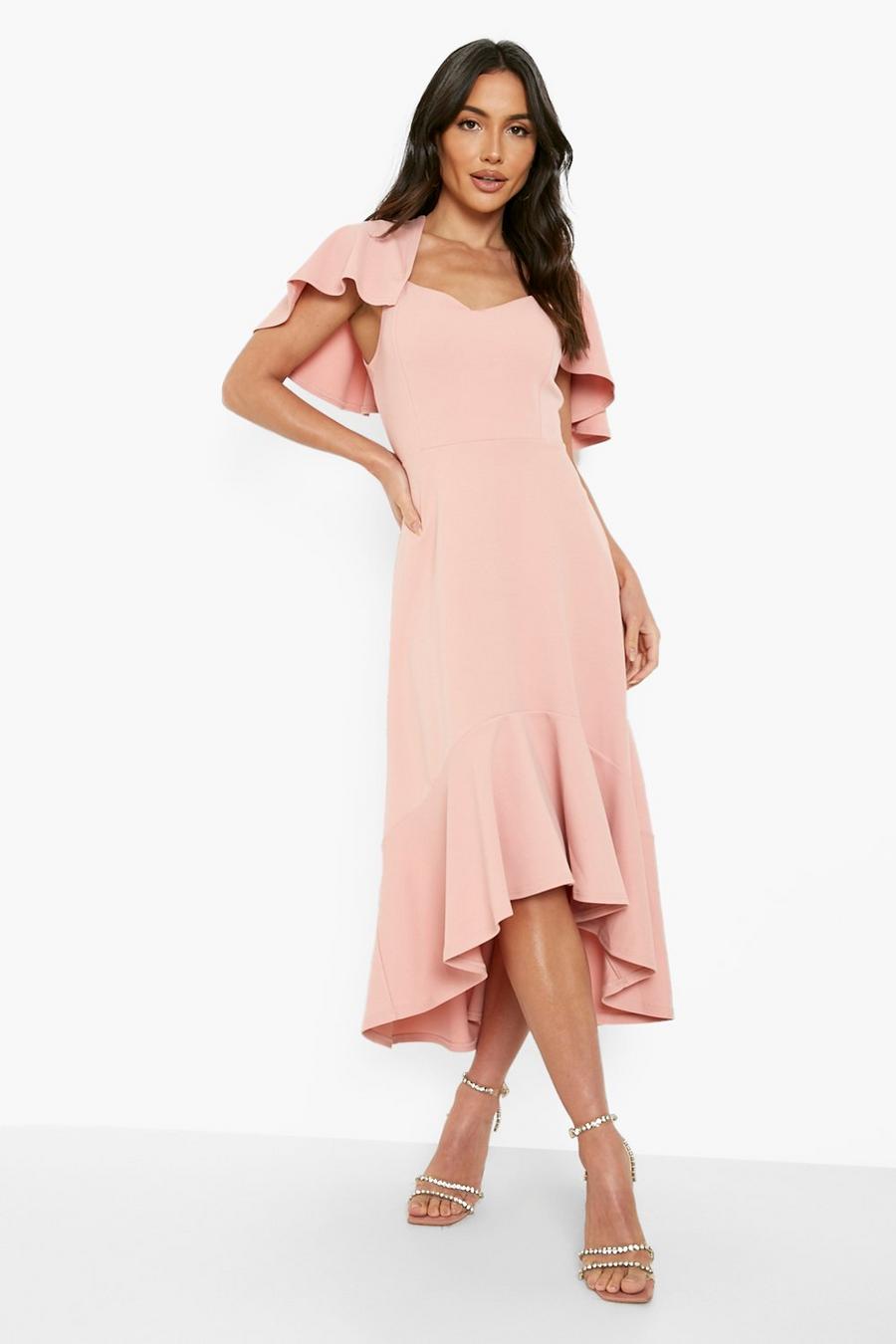 Blush Ruffle Sleeve Dip Hem Midi Dress image number 1