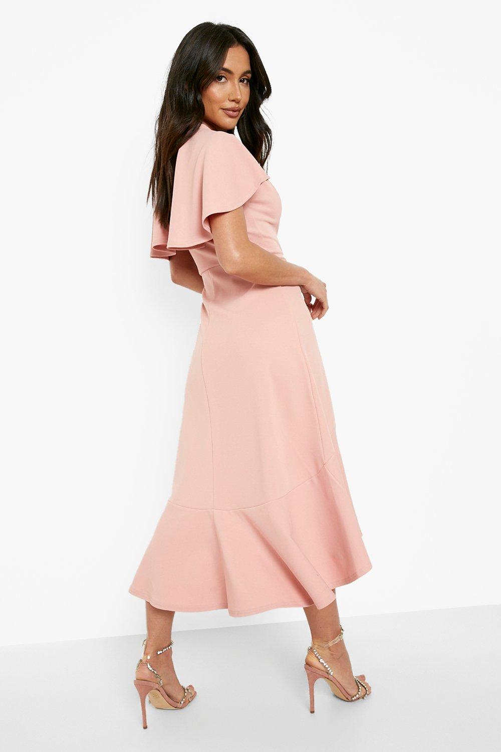 Ruffle Sleeve Dip Hem Midaxi Dress | boohoo