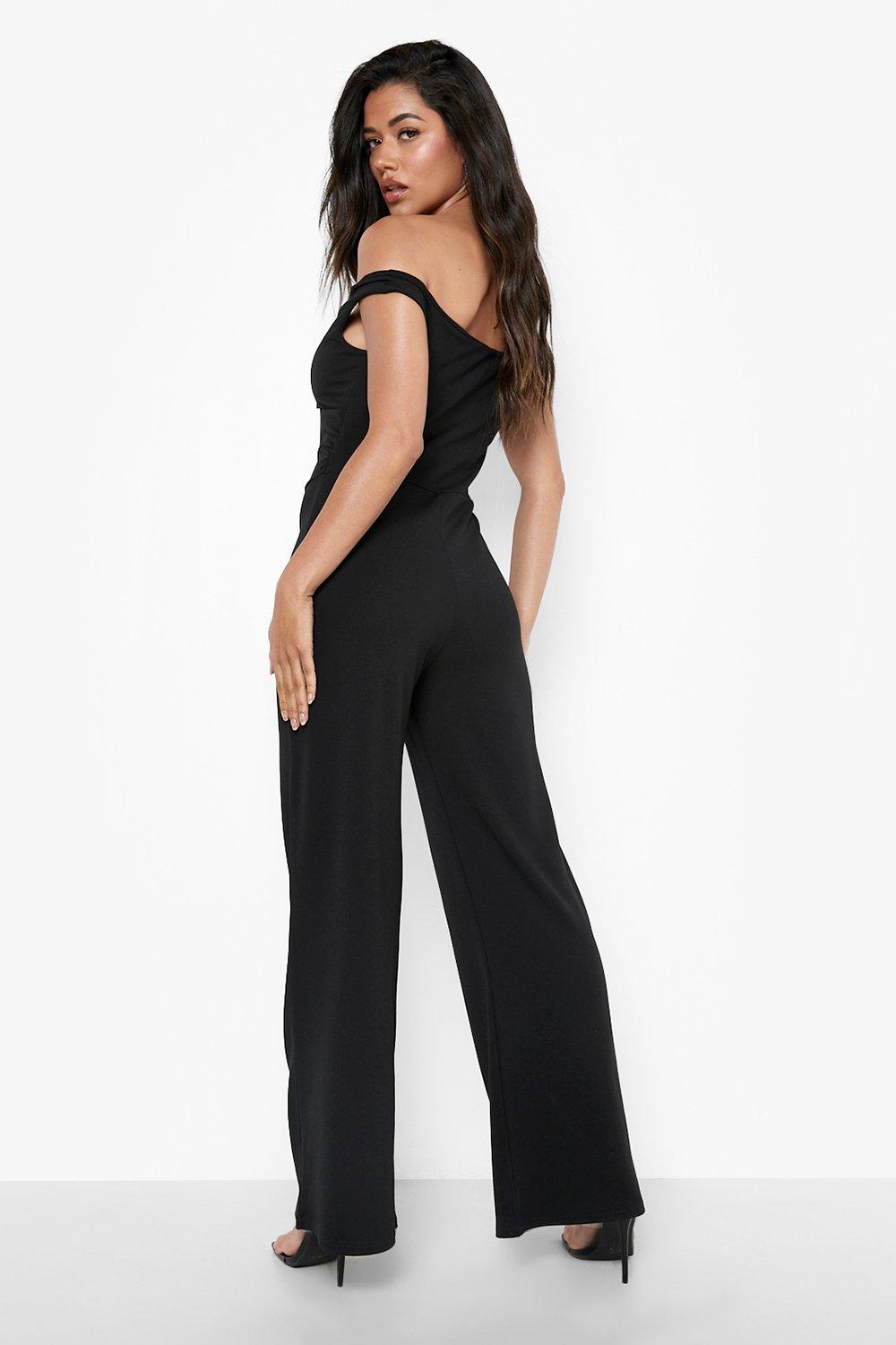 Boohoo bardot jumpsuit clearance