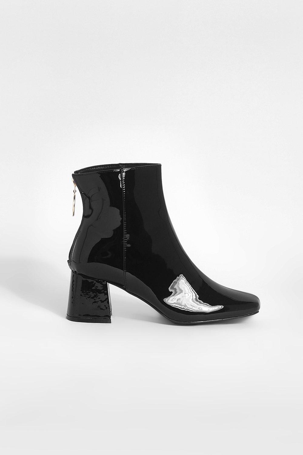 patent leather block heel boots